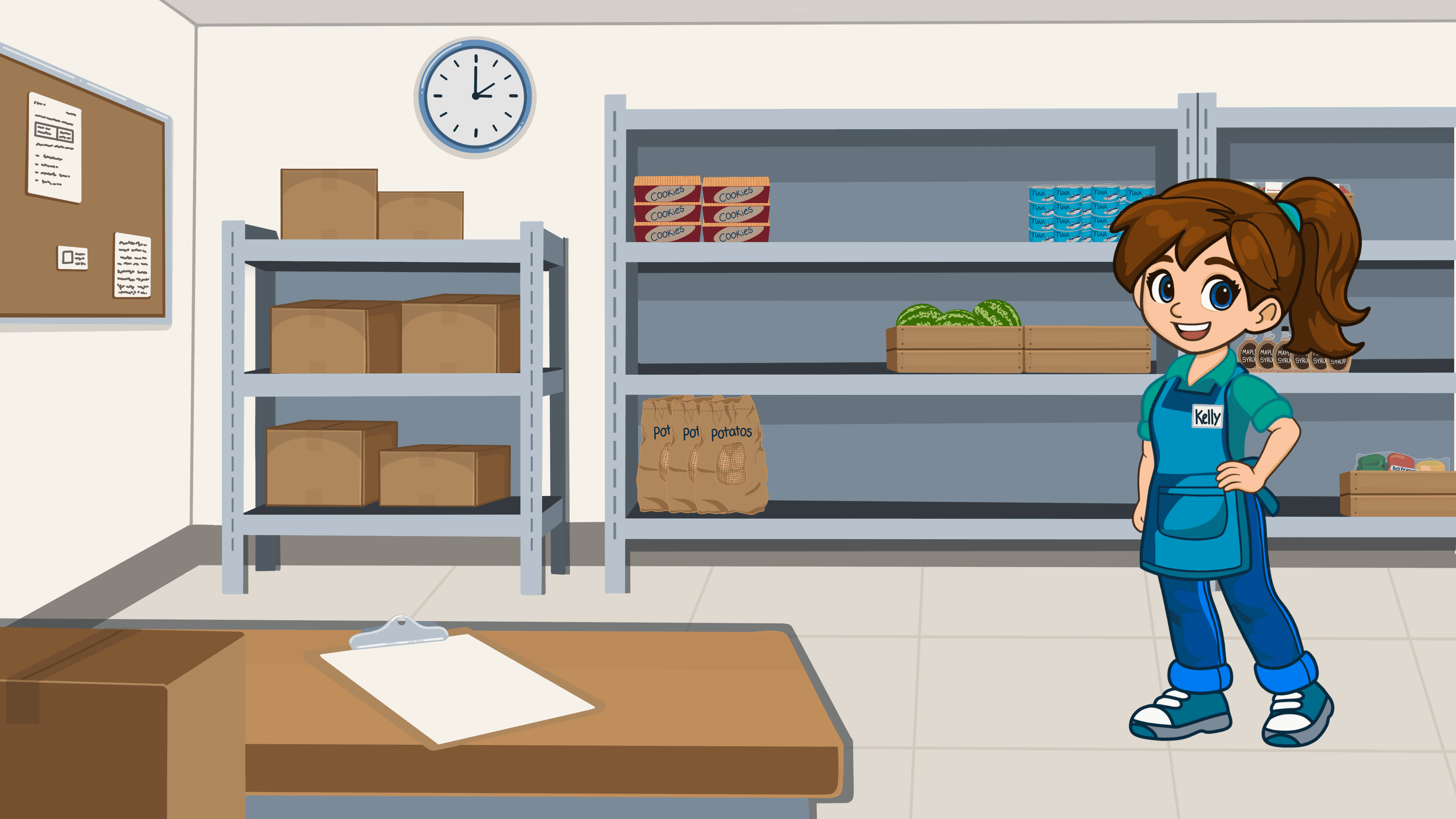 Kelly inside the store with shelves and inventory